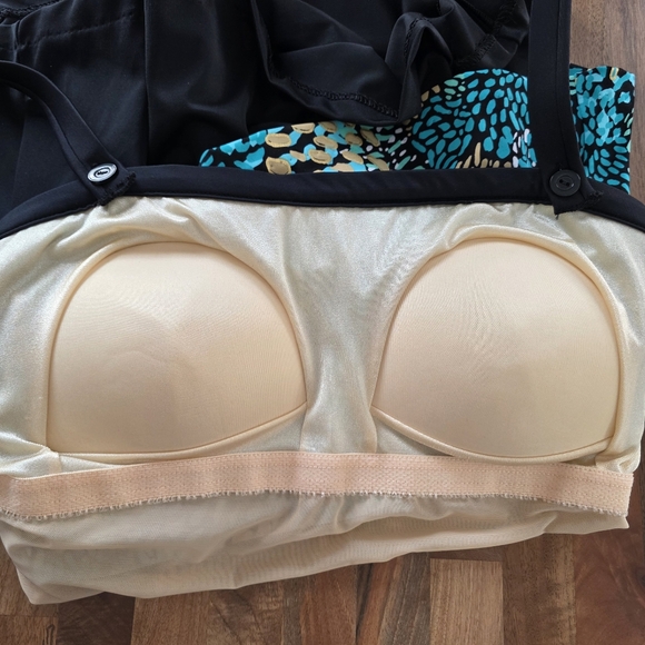 Maxine of Hollywood Teal and Black Floral One Piece Swimsuit - Picture 6 of 13